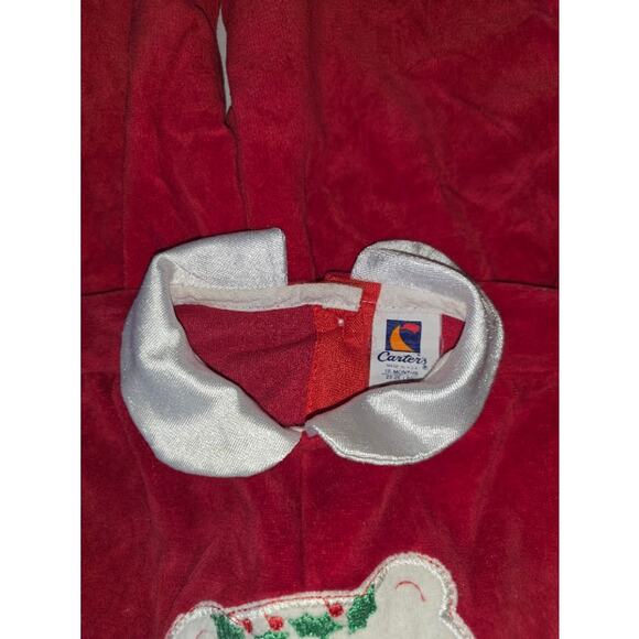 Vintage Carter's Red Velour Christmas Bear Pajamas Satin Collar 18 months - Picture 7 of 7